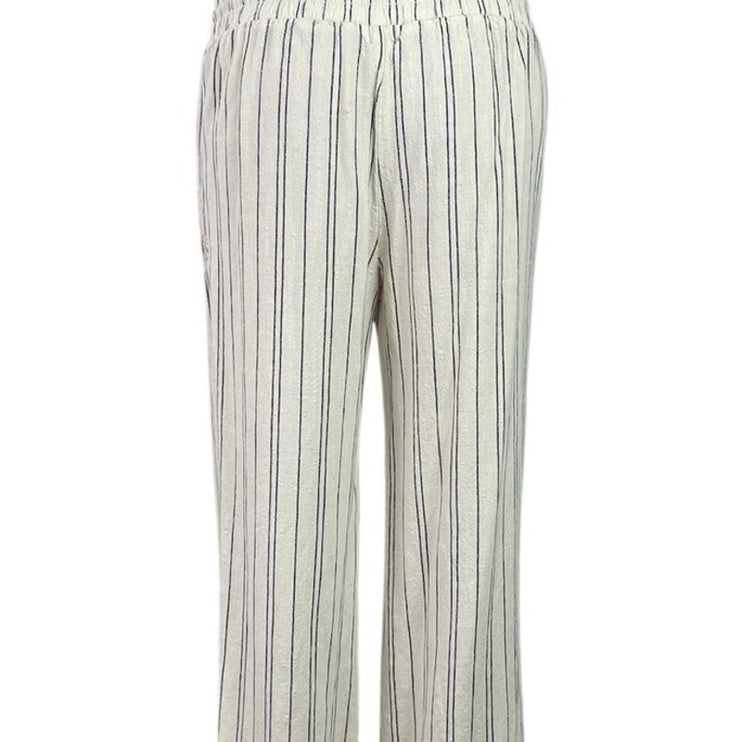 Blue Rain Women's White Striped Drawstring Baggy Wide Leg Trousers Pants Size M