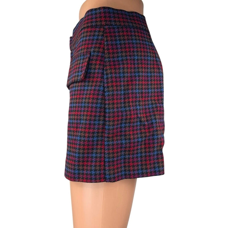 Zara Multicolor Plaid Houndstooth Pocket High Waisted Mini Skirt Skort Size M
