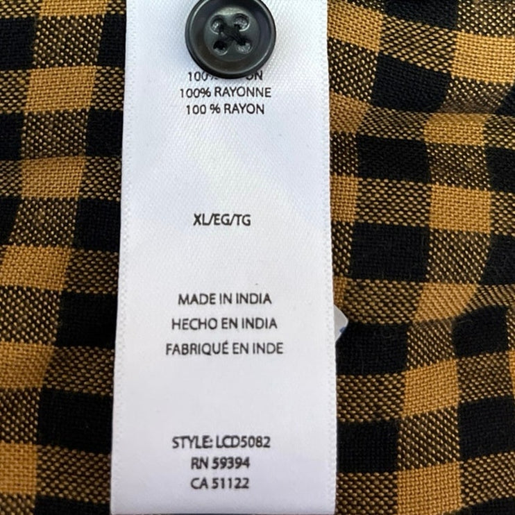 BeachLunchLounge Yellow Gingham Check Long Sleeve Ruffle Button Up Mini Dress XL