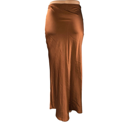 Princess Polly Jones Brown Silk Satin Ruched Slim Side Zip Maxi A-Line Skirt 2
