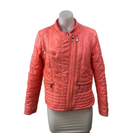Guess Women's Coral Quilted Long Sleeve Full Zip Moto Biker Coat Jacket Size L