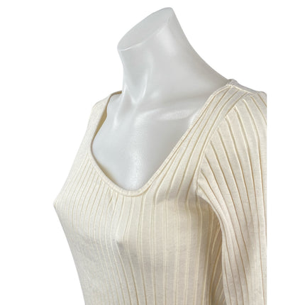 Zara Cream Ribbed Knit Asymmetric Neck Long Sleeve Midi Bodycon Dress Size M