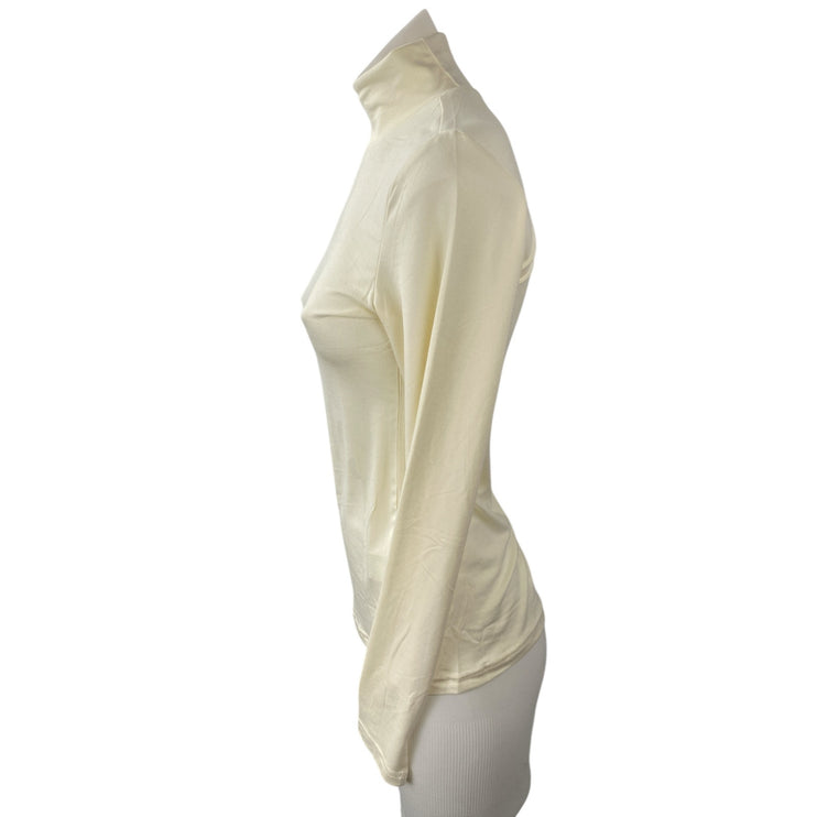 NEW Ekouaer Womens Cream Mock Neck Long Sleeve Slim Casual T-Shirt Sweater Top S