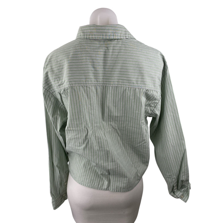 Abercrombie & Fitch Womens Green Striped Long Sleeve Button Down Shirt Top Sz S