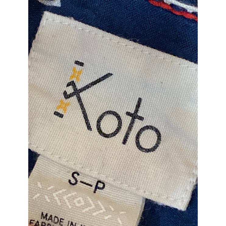 Koto Men's Blue Geometric Collared Short Sleeve Casual Button Down Shirt Top S