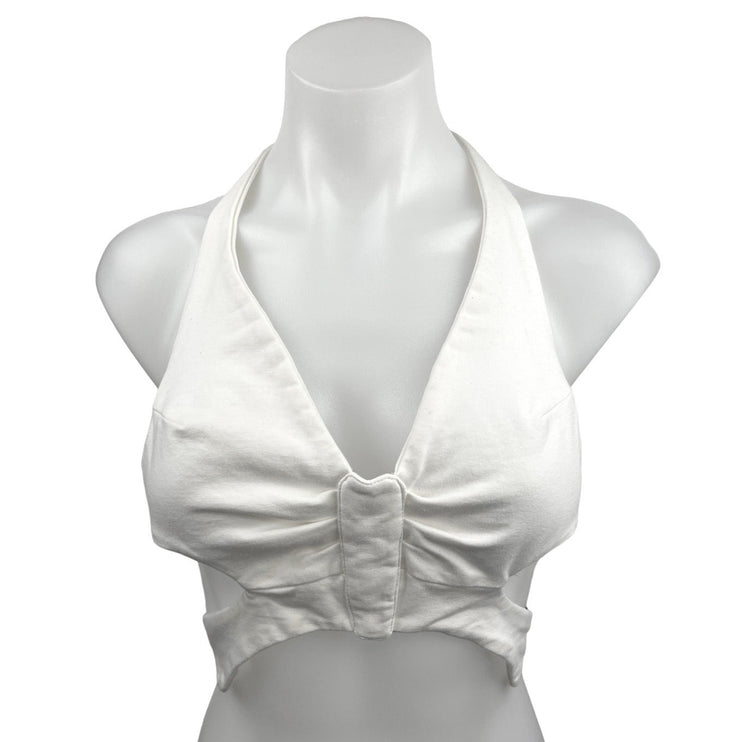 Edikted White Halter V-Neck Open Back Tie Neck Strap Sleeveless Crop Top Size XS