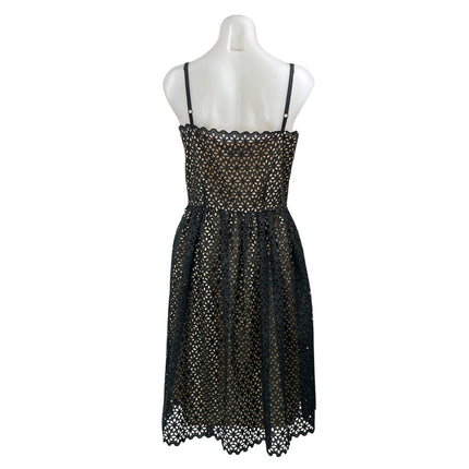 Trina Turk Black Beige Floral Lace Overlay Sleeveless Fit & Flare Midi Dress 10