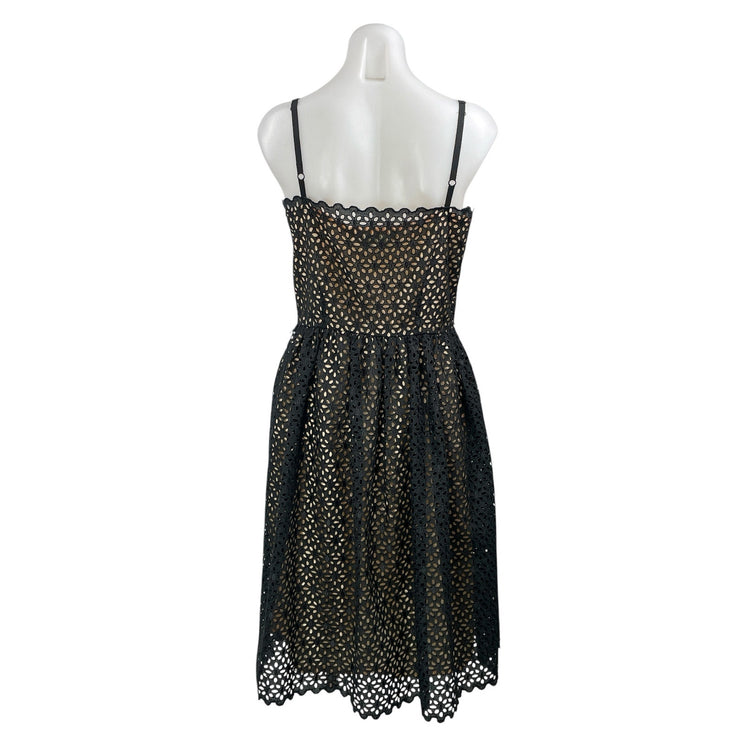 Trina Turk Black Beige Floral Lace Overlay Sleeveless Fit & Flare Midi Dress 10