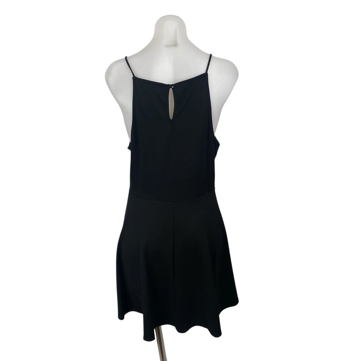 Monteau Women's Black Sleeveless Scallop Pleated Cami Tank A Line Mini Dress L
