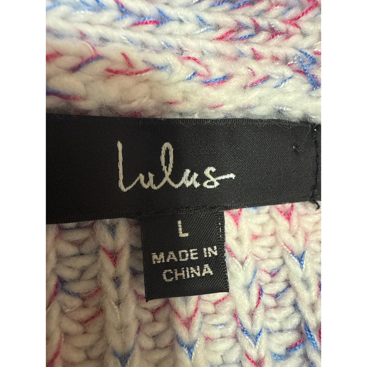 Lulus Women's Purple Multicolor Knit Button Long Sleeve Cardigan Sweater Size L