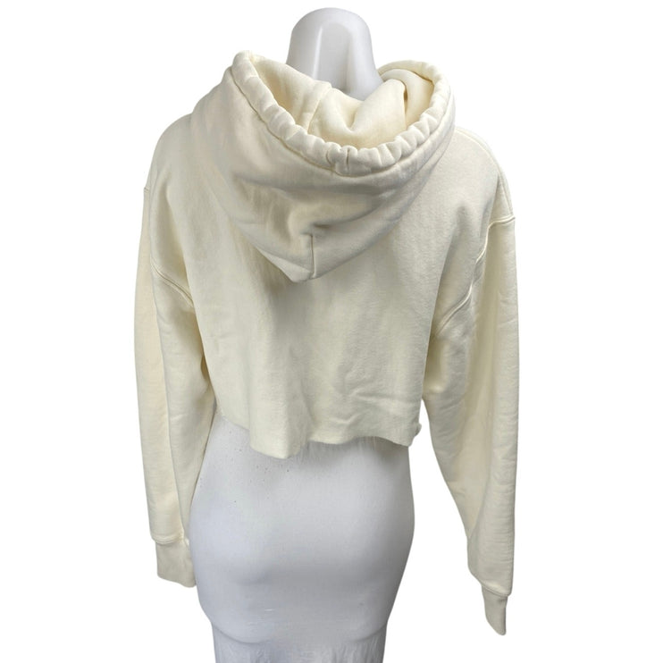 Champion Women's Cream Long Sleeve Hoodie Hooded Crop Sweatshirt Top Size S