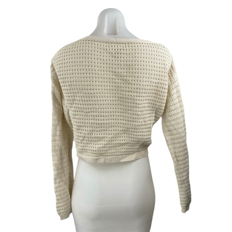Jessica Simpson Cream Crochet Button Long Sleeve Crop Cardigan Sweater Top Sz XS
