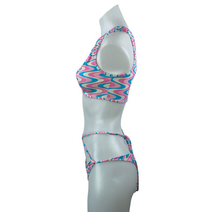 Frankies Bikinis Syd Swirl Geometric One Shoulder Two Piece Bikini Swimwear S