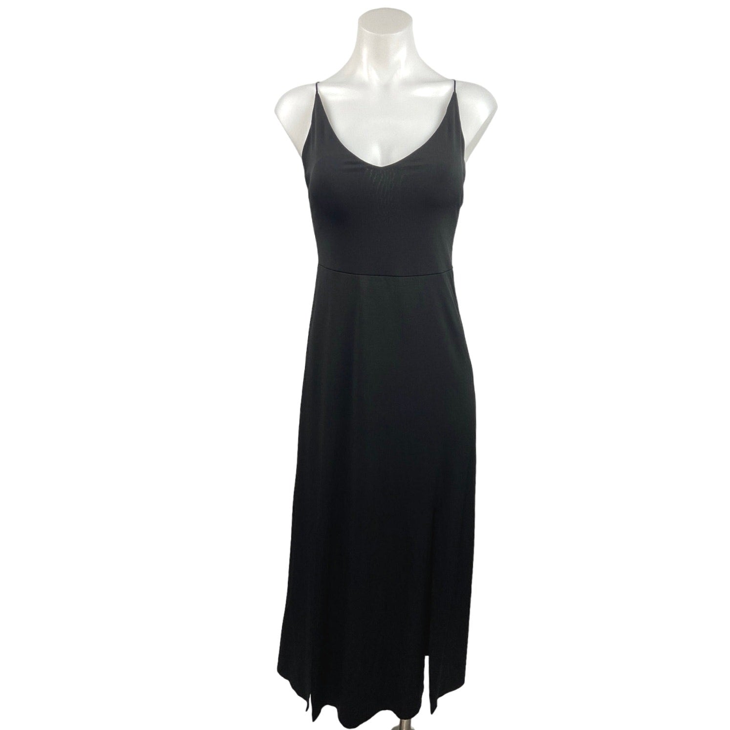 Zara Black Scoop Neck Crisscross Back Spaghetti Strap Front Slit Midi Dress Sz S Zara Black Scoop Neck Crisscross Back Spaghetti Strap Front Slit Midi Dress Sz S