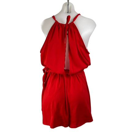Lulus Women's Red Sleeveless Faux Wrap Halter Tie Back Skort Jumpsuit Romper L
