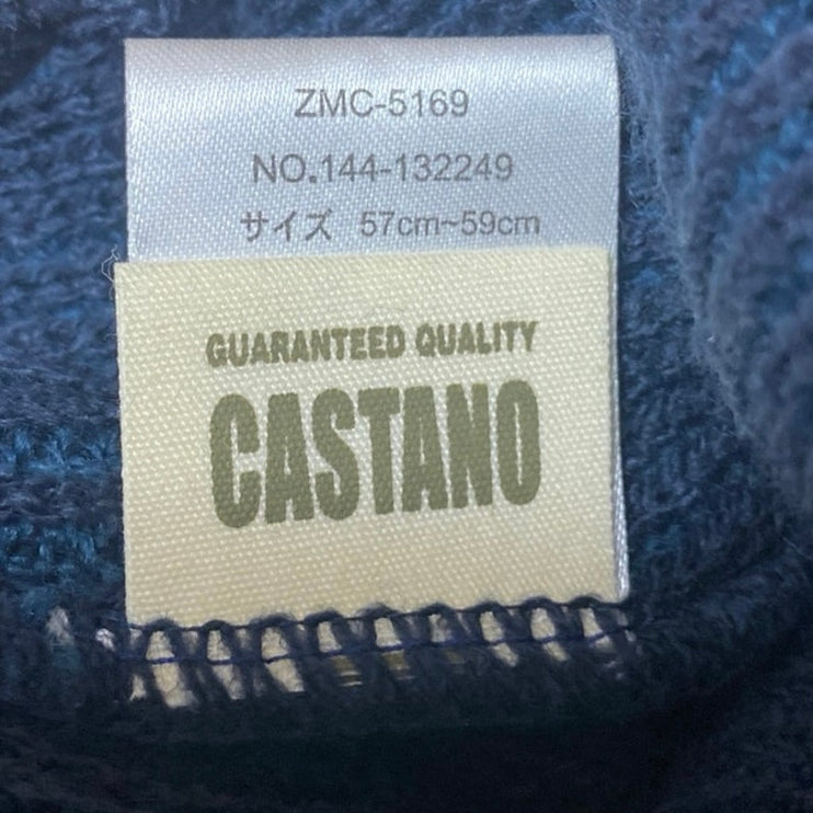 Castano Women's Blue Rib Knit Cuffed Logo Patch Fold Up Beanie Hat Cap One Size