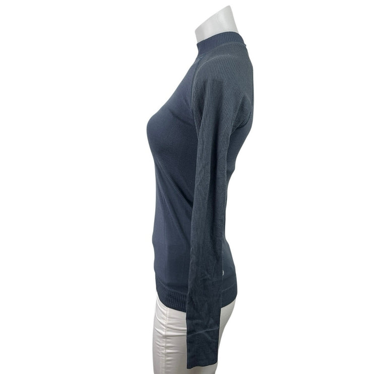 Lululemon Keep the Heat Thermal Blue Wool Long Sleeve Activewear Shirt Top Sz XS
