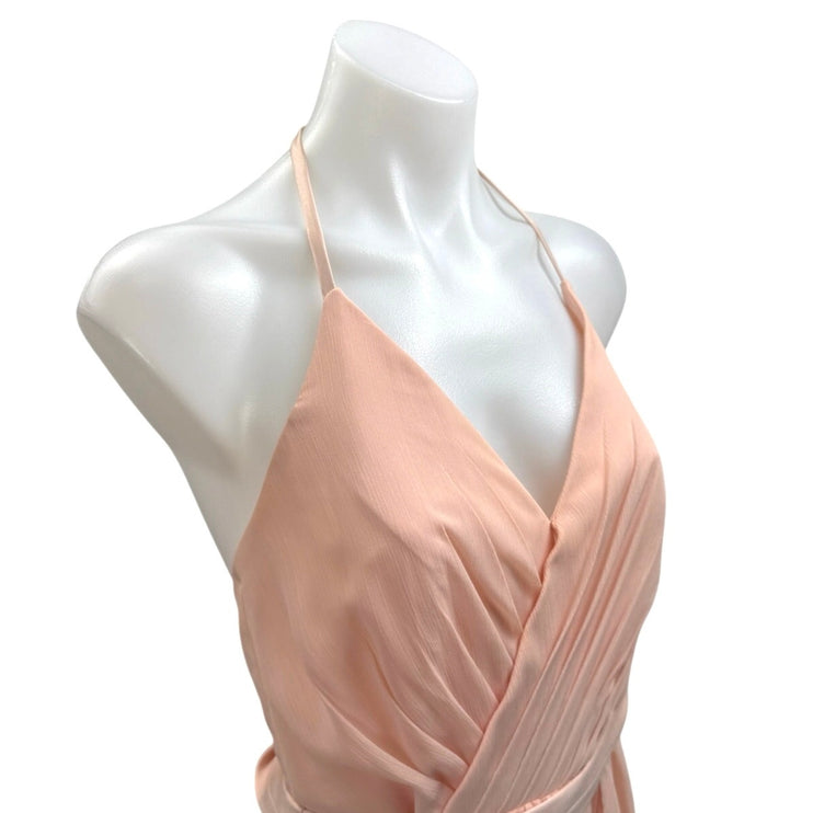 White by Vera Wang Coral Sleeveless Ruffle Halter Bridesmaid Maxi Dress Size 6