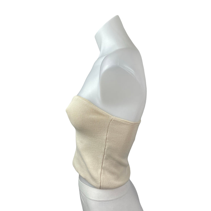 Zara Beige Nude Strapless Bandeau Sweetheart Ribbed Knit Brami Crop Top Size M