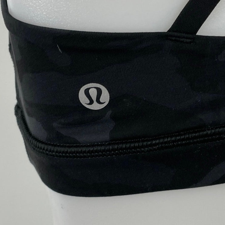 Lululemon Black Cross Back Scoop Neck Workout Athletic Sports Bra Crop Top Sz S