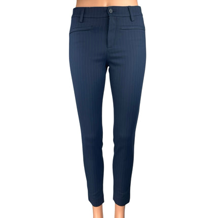 Denim Studio Blue Pinstriped Skinny Leg Mid Rise Zip Hem Trousers Dress Pants 24