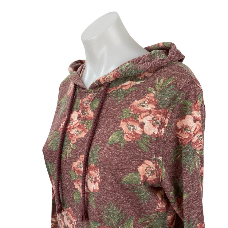 Aeropostale Women Brown Floral Long Sleeve Hoodie Hooded Sweatshirt Top Size L