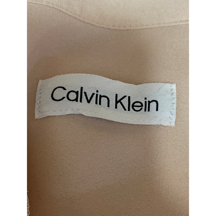Calvin Klein Women's Coral Long Sleeve Collared PLeated Shirt Blouse Top Size M