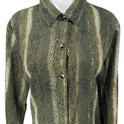 Apparenza Green Reptile Animal Print Long Sleeve Button Down Shirt Blouse Top L