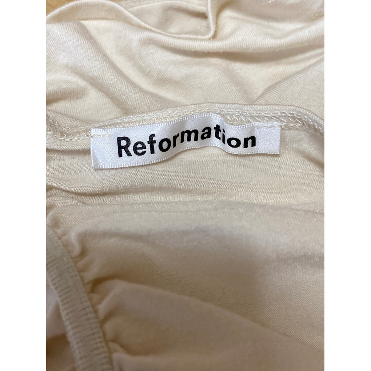 Reformation Fallow Womens Cream Ruched Puff Sleeve Square Neck Crop Blouse Top S