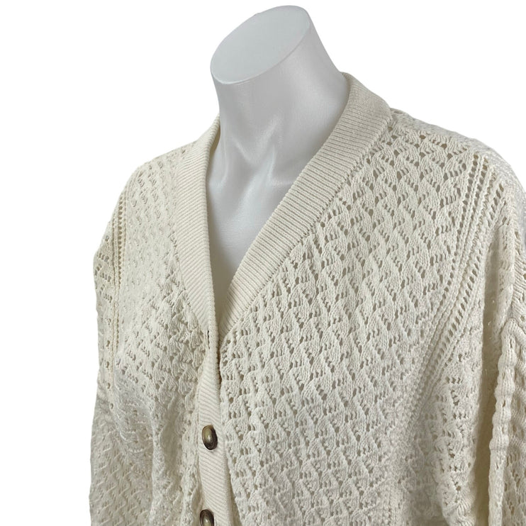 Splendid Audrey Women's Cream Button Down Crop Pointelle Cardigan Sweater Top S