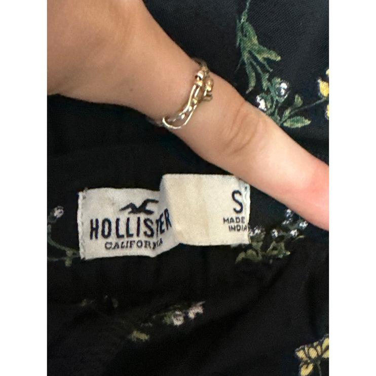 Hollister Women's Black Floral High Waisted Pull On Wide Leg Cropped Pants Sz S