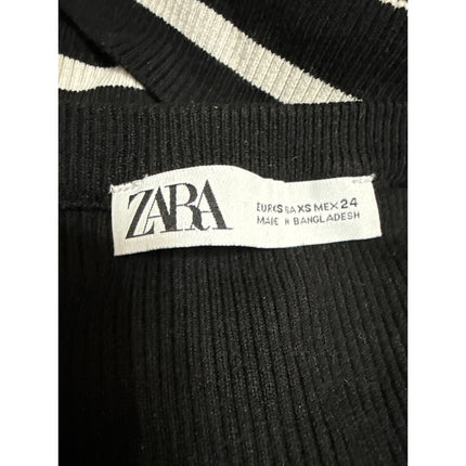 Zara Women's Black White Rib Knit Striped Sleeveless Racerback Crop Tank Top XS