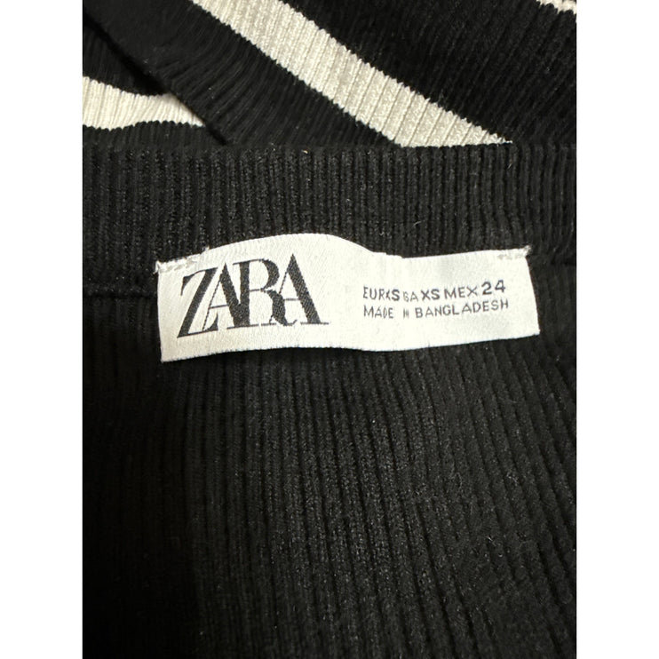 Zara Women's Black White Rib Knit Striped Sleeveless Racerback Crop Tank Top XS