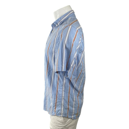 MNG Mango Men's Blue Striped Short Sleeve Casual Button Down Shirt Top Size M