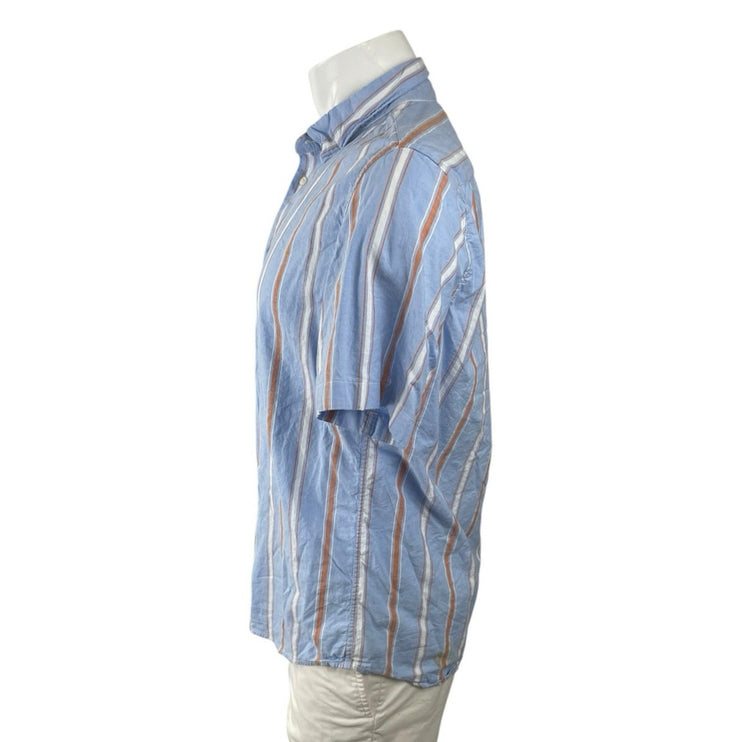MNG Mango Men's Blue Striped Short Sleeve Casual Button Down Shirt Top Size M