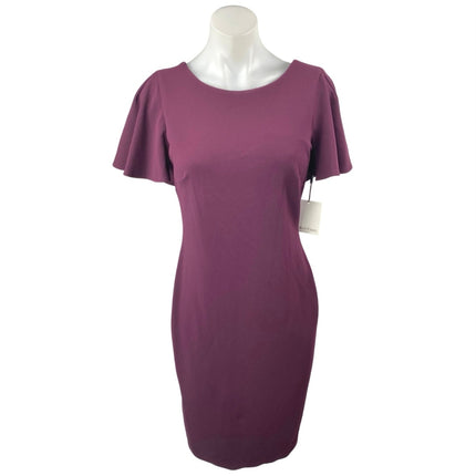 NEW Calvin Klein Purple Short Flutter Sleeve V-back Mini Pencil Sheath Dress 4