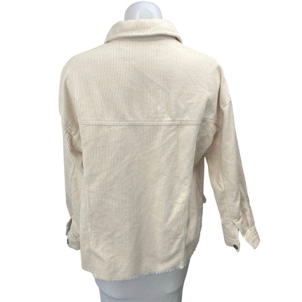 Zara Cream Beige Corduroy Long Sleeve Button Down Pocket Shirt Jacket Top Sz XS