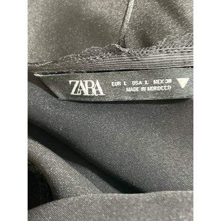 Zara Black Sleeveless V Neck Backless Bow Lace Cami Tank Mini Slip Dress Size L
