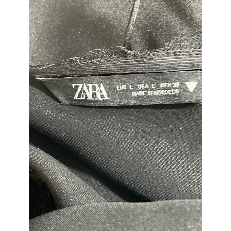 Zara Black Sleeveless V Neck Backless Bow Lace Cami Tank Mini Slip Dress Size L