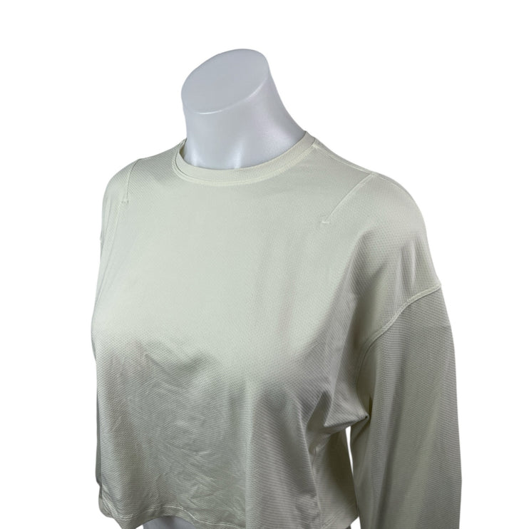 Lululemon Women's Cream Long Sleeve Crew Neck Boxy Athletic Sweatshirt Top Sz 6