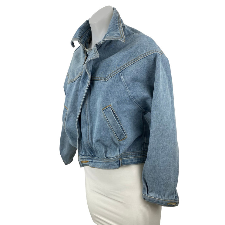 Brandy Melville Women's Collared Long Sleeve Crop Trucker Denim Coat Jacket Sz M