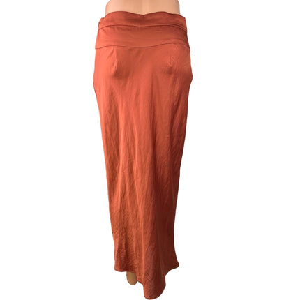 Free People Rust Orange Silk Satin Zipper Straight A-Line Maxi Slip Skirt Size 6