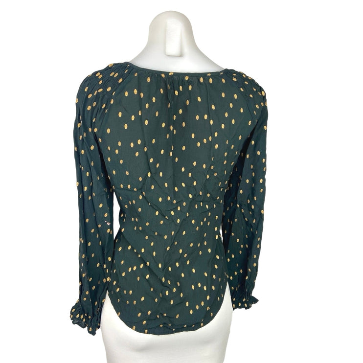 Velvet By Graham & Spencer Green Polka Dot Long Sleeve V Neck Blouse Top Size L