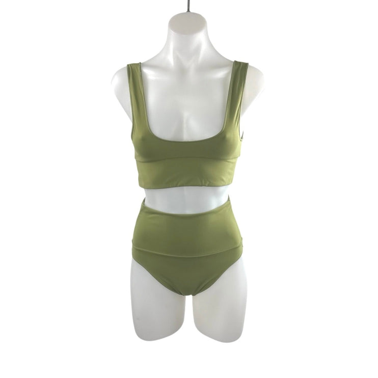 It's Now Cool Contour Green Crop Tank Bralette Summer Bikini 2pc Swimwear Set S