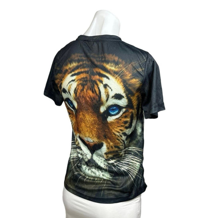 Women’s Tiger Graphic Multicolor Mesh Short Sleeve Pullover T-Shirt Top Size XS