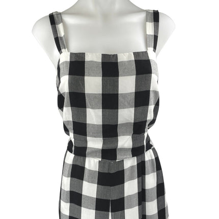 Ann Taylor LOFT Black White Gingham Check Sleeveless Cropped Jumpsuit Size M