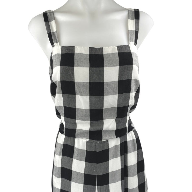 Ann Taylor LOFT Black White Gingham Check Sleeveless Cropped Jumpsuit Size M