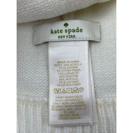 Kate Spade Dorothy White Wool Blend Ribbon Bow Winter Snow Bonnet Beanie Hat OS