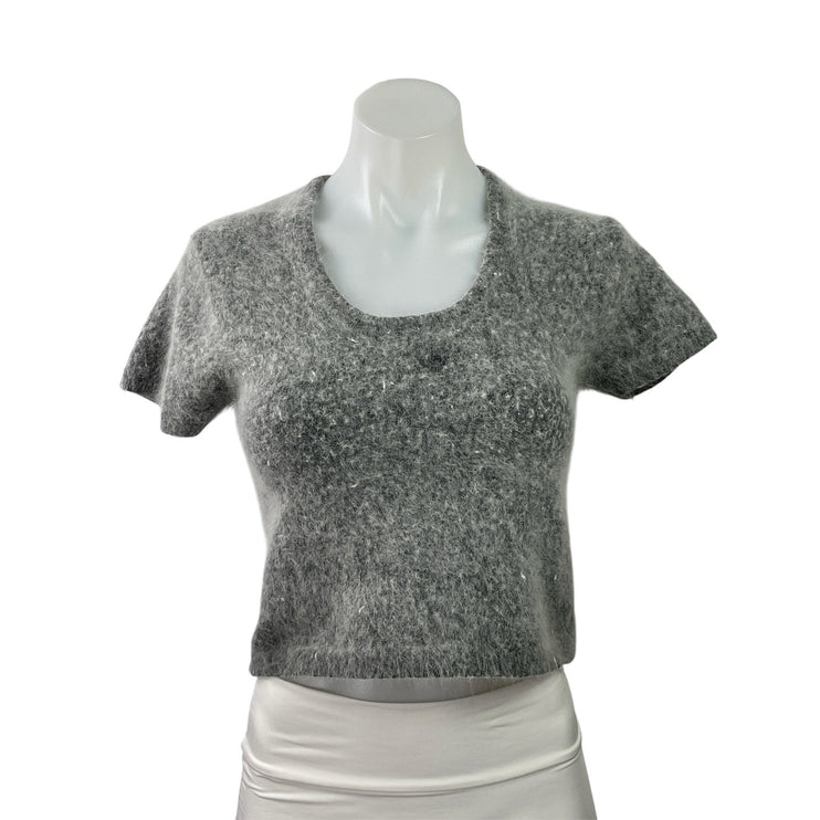 Reference Point Gray Eyelash Knit Fuzzy Short Sleeve T Shirt Tee Crop Top Size L