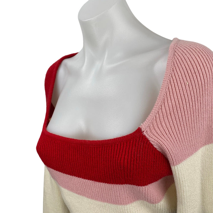 Le Lis Women Multicolor Colorblock Long Sleeve Ribbed Knit Cropped Sweater Top M